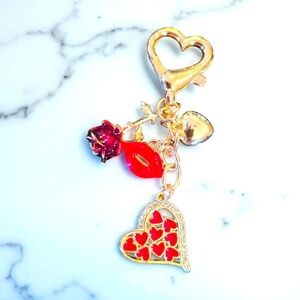 New Designer Inspired Multi Charm Heart and Rose Purse Accessory